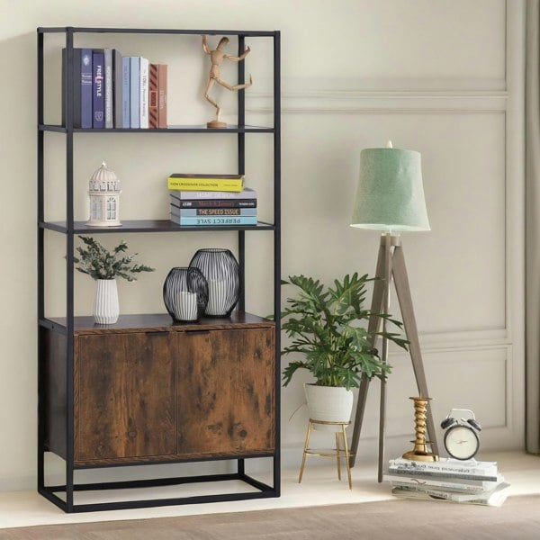 Rafaelo Mobilia Industrial Storage Cabinet With 3 Open Shelves Rustic Brown