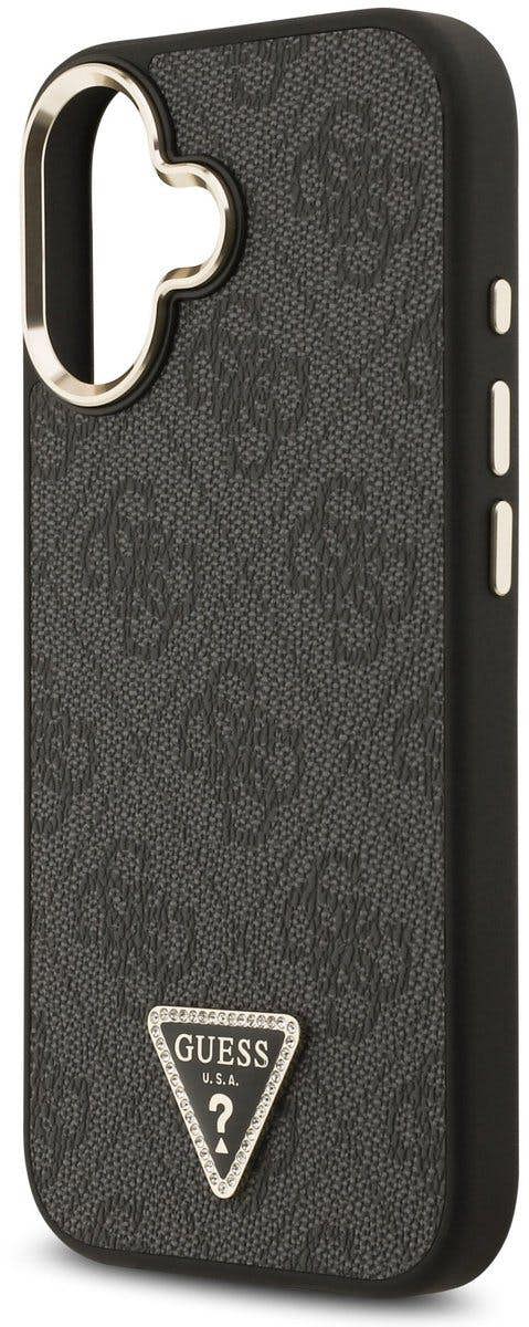 Guess PU Leather 4G Triangle Logo Gold Frame Case with MagSafe for iPhone 17 6.3" Black - GUHMP17SP4GTDGMK