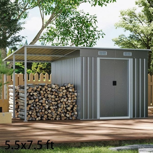 5.5x3.5 ft/ 5.5x5.5 ft/ 5.5x7.5 ft/ 5.5x9 ft Metal Pent Roof Outdoor Storage Shed with Lean-to Living and Home 5.5x7.5 ft 