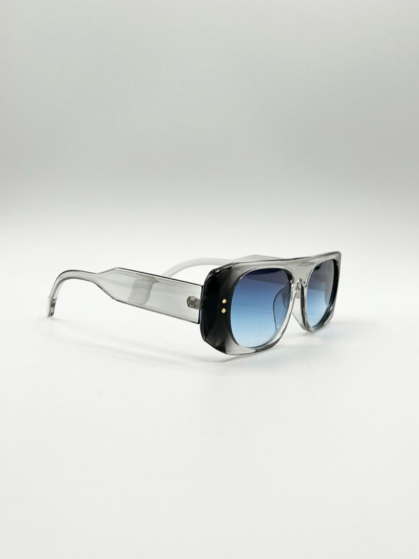 SVNX Flat Top Oval Sunglasses in Grey-Blue