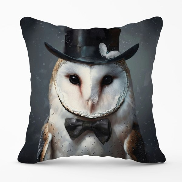 Warren Reed Owl In A Top Hat Cushions