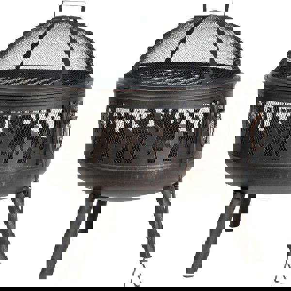 Round Fire Pit Wood Burner & BBQ Grill - Party Dining Garden Heater & Mesh