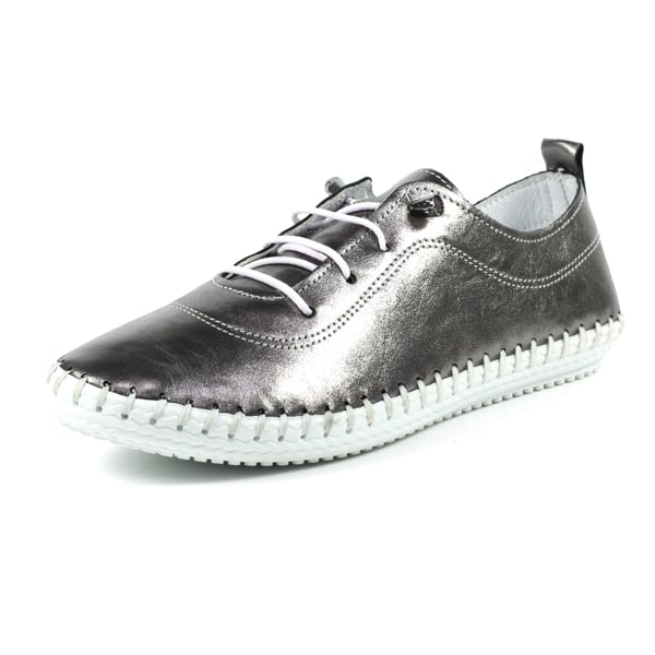 Lunar Women's St Ives Metallic Leather Plimsolls - Pewter