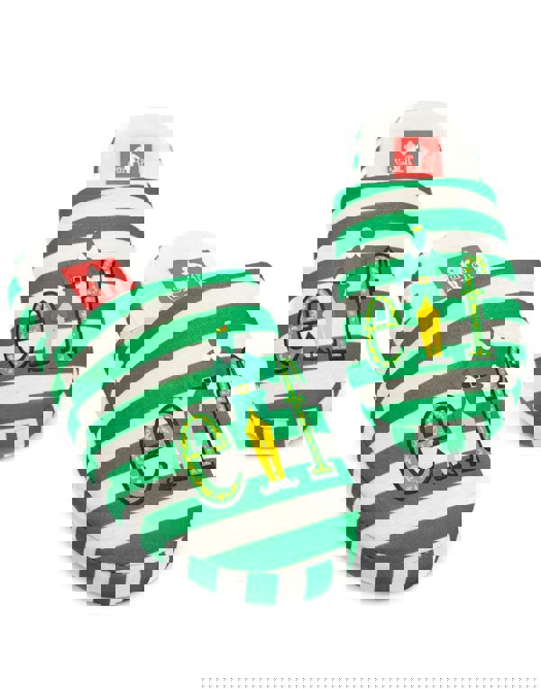 Elf Womens Green Striped With Logo Placement Print Mule Slippers