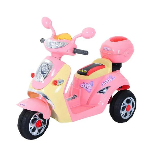 Pink kids electric ride-on motorcycle toy with LED headlight and handlebar controls