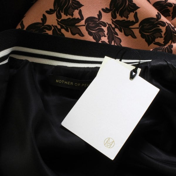 Mother of Pearl floral patterned bomber jacket in bronze pink and black