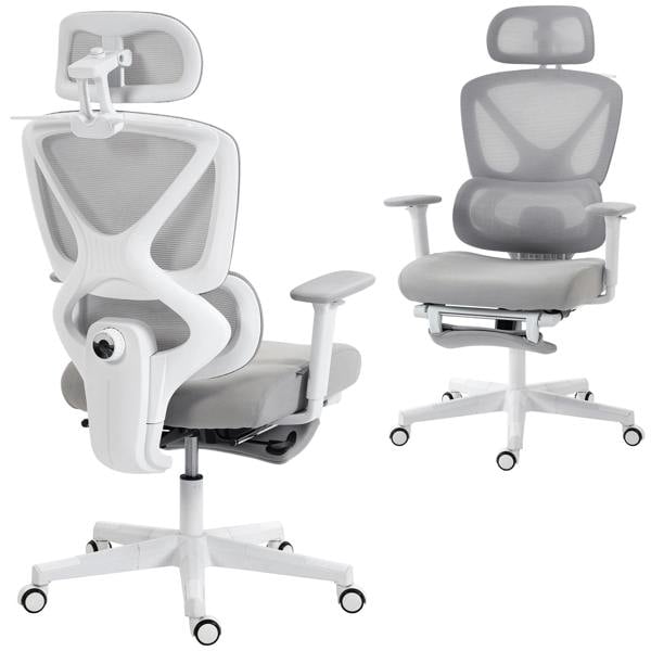HOMCOM Executive Office Chair, Recliner Computer Chair with Footrest, Grey
