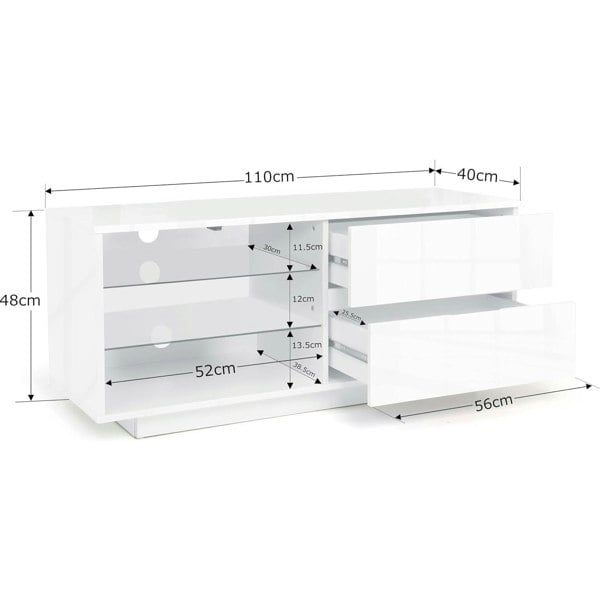 Centurion Supports Gallus ULTRA Remote Friendly BeamThru Gloss White with 2-White Drawers 32"-55" Flat Screen Cabinet TV Stand