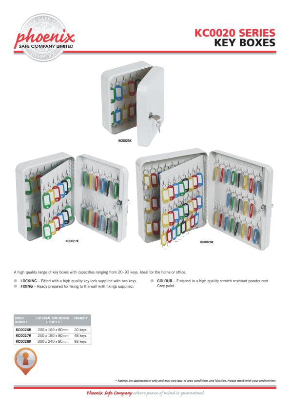 Phoenix Safe Phoenix 20 Hook Key Box KC0026K with Key Lock