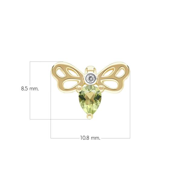 Gemondo Honeycomb Art Nouveau Pear Shape Peridot and Diamond Bee Pin in 9ct Yellow Gold