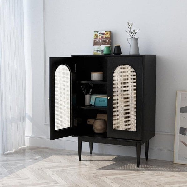 Neema Sideboard, Side Cabinet, Black & Rattan-Weilai Concept-Weilai Concept