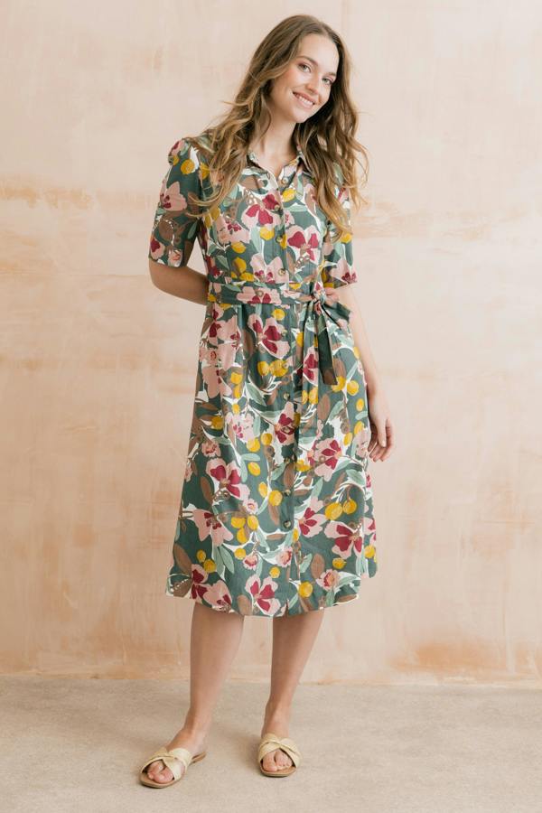 Lily & Me Robyn Belted Tea Dress Laurel Green
