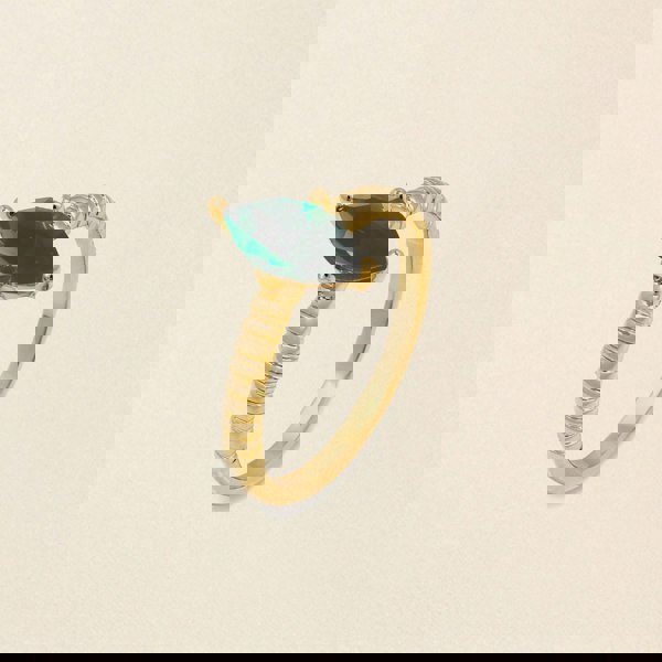 Say It With Green CZ Wave Ring - Yellow Gold Plated