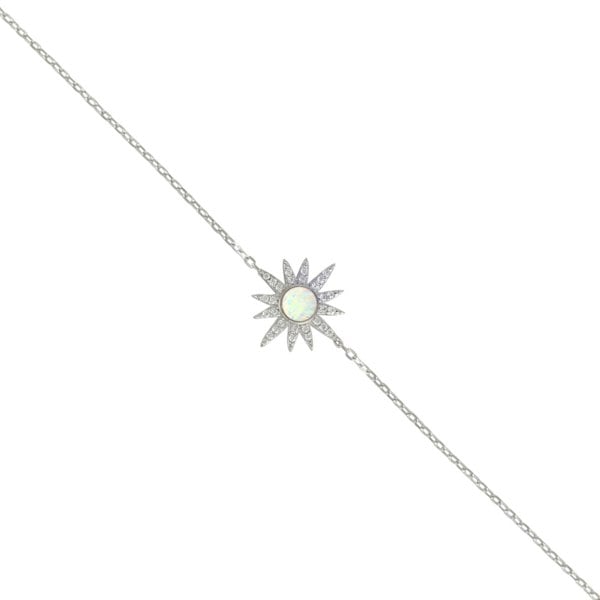 Spero London White Opal Sun Sterling Silver Bracelet