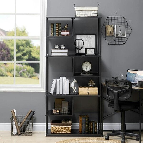 Industrial Accent Display Rack 7 Tier Bookcase, Display Rack for Living Room, Office, Bedroom, Black