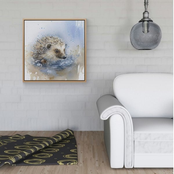 Warren Reed Hedgehog Watercolour Framed Canvas