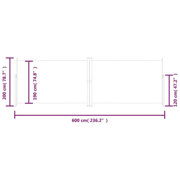 Berkfield Retractable Side Awning Cream 200x600 cm