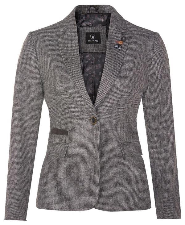 TruClothing Womens Tweed 1920s Herringbone Grey Blazer