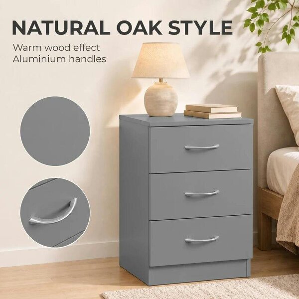 Three-Drawer Simple Bedside Table - Grey