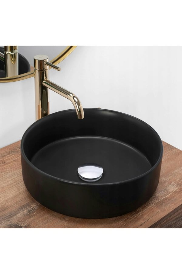 Living and Home Round Marble Black Vanity Bathroom Vessel Basin