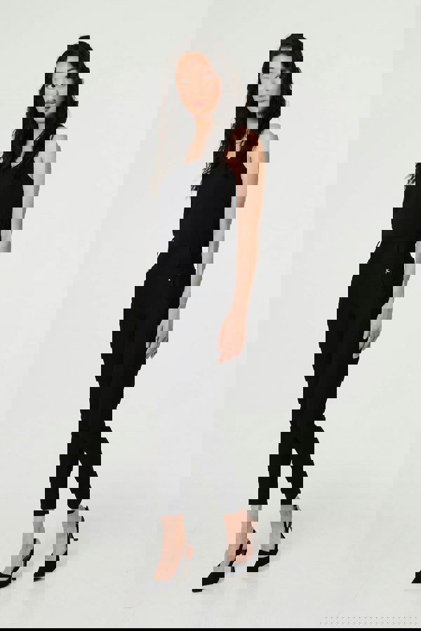 Black | Stretch High Waist Slim Cropped Trousers
