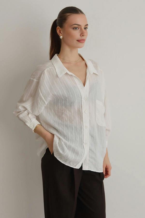 WOVCOR Striped Oversize Textured Shirt