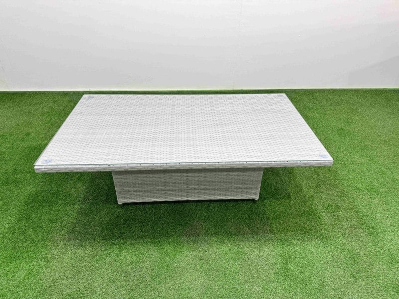 Fimous  6 Seater PE Wicker Rattan Furniture Sofa Sets with Adjustable Lifting Dining or Coffee Table 2 Seater Love Sofa Light Grey