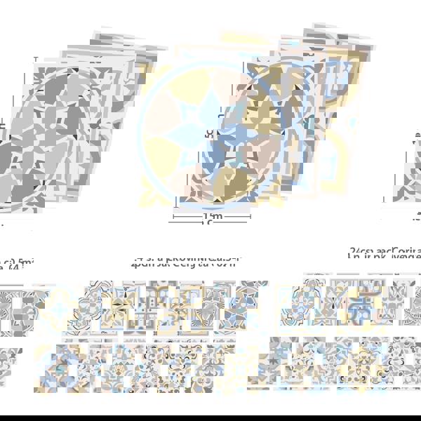 WT1544 - Light Sapphire and Parchment colour Traditional Spanish Tiles Wall Stickers - 15 cm x 15 cm - 24 pcs