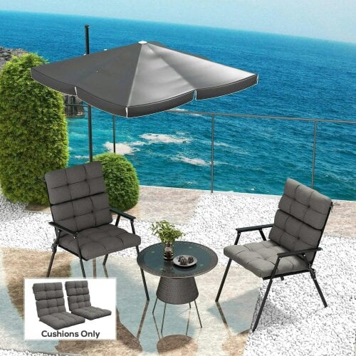 Bobobiy 2-Piece Seat Cushion Replacement with Backrest, Garden Patio Chair Cushions Set with Ties, Charcoal Grey