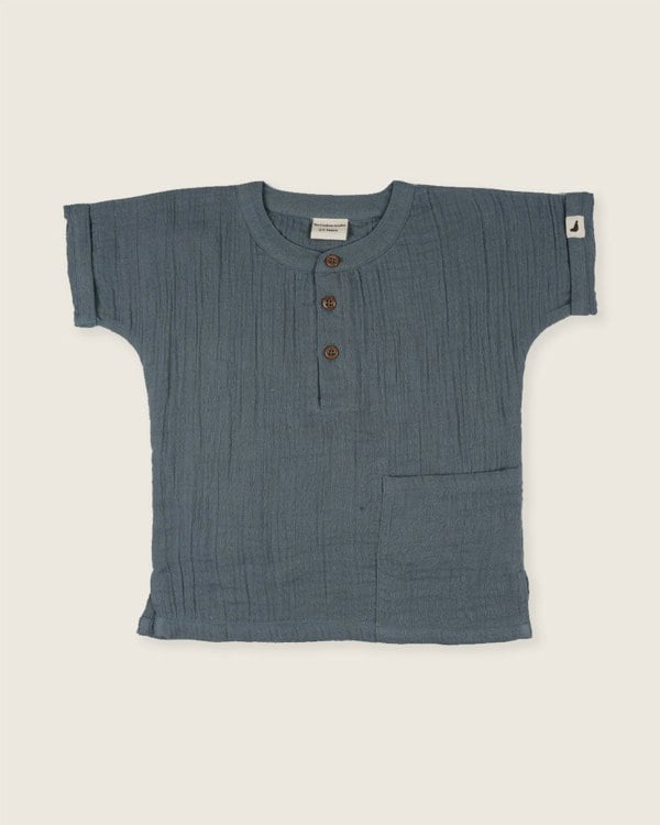 organic cotton Sea Blue Mandarin Collar Shirt - image 2
