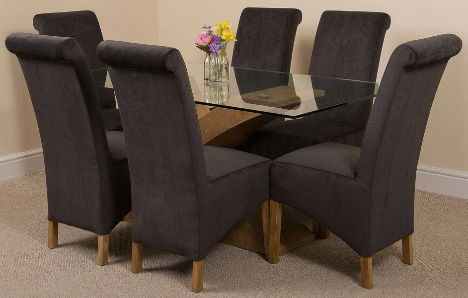 That's Furniture Valencia Oak Small Glass Dining Table & Montana Fabric Chairs