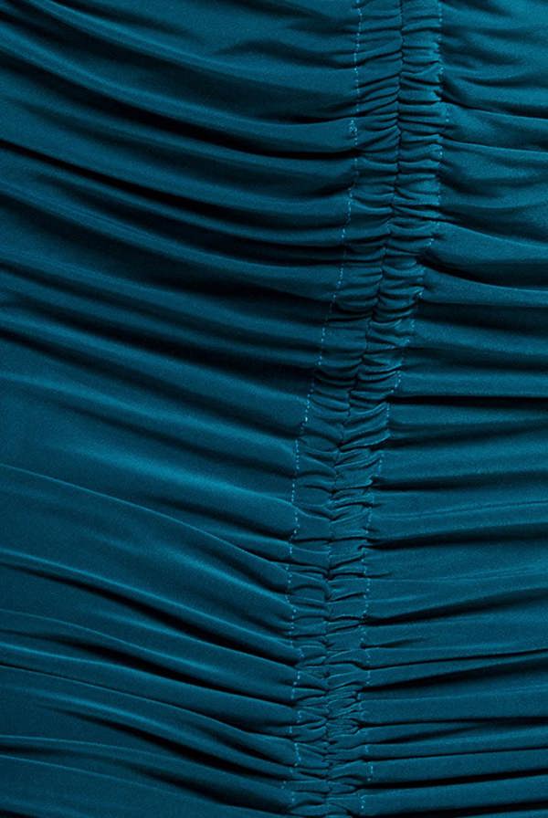 Asymmetrical Neck Ruched Midi Dress - Teal DR3541