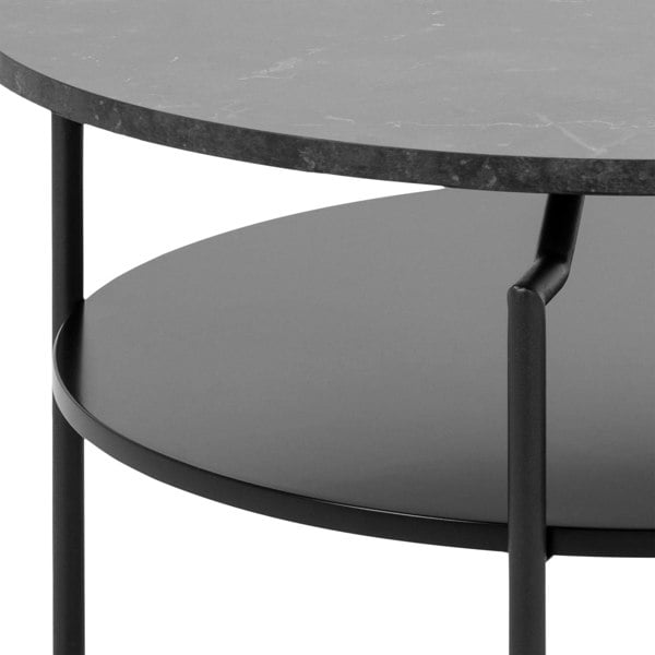 Furniture To Go Goldington Round Coffee Table with Black Marble Melamine Top & Black Legs