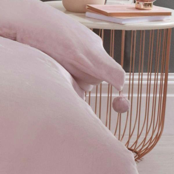 Smart Living Luxurious Pom Pom Fleece Duvet Cover with Pillowcases - Ice Pink