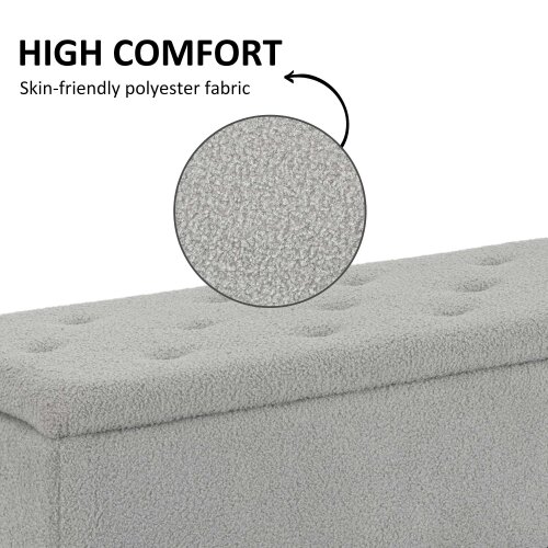 Wyld Haus Vemovi Fabric Grey Storage Ottoman Bench With Wooden Legs 57 Litre