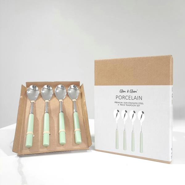 Tea Spoons Set Porelain Handle 18/8 Stainless Steel 