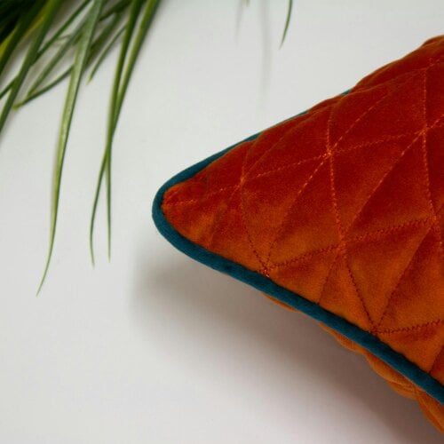 Riva Home Quartz Cushion Cover with Geometric Diamond Design - Jaffa Orange/Teal
