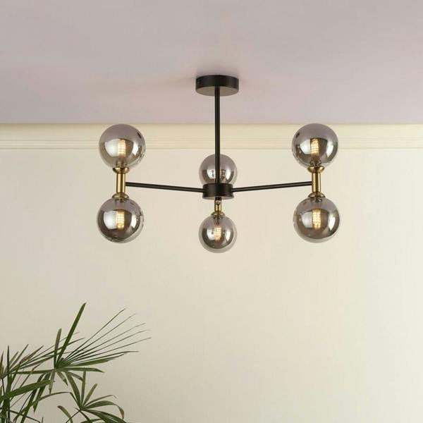 Pagazzi Lighting Loxley 6 Light Black & Gold Semi Flush Ceiling Light