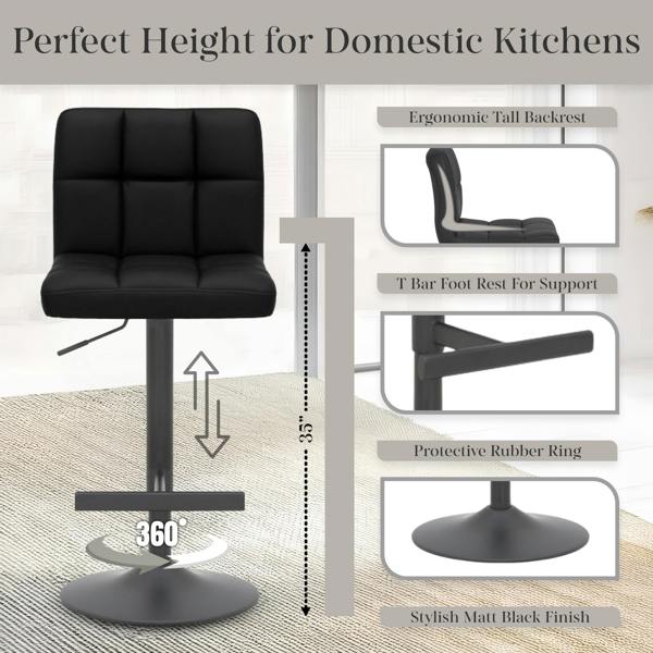 Lamboro Allegro Kitchen Bar Stool, Luxury frame in Matt black, Adjustable Height, Kitchen Barstool, Black