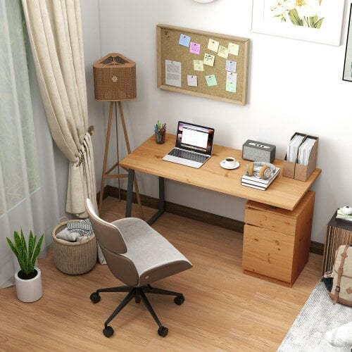 Wyld Haus Nolole 135cm Natural Wood Home Office Desk With Storage Drawer and Cabinet