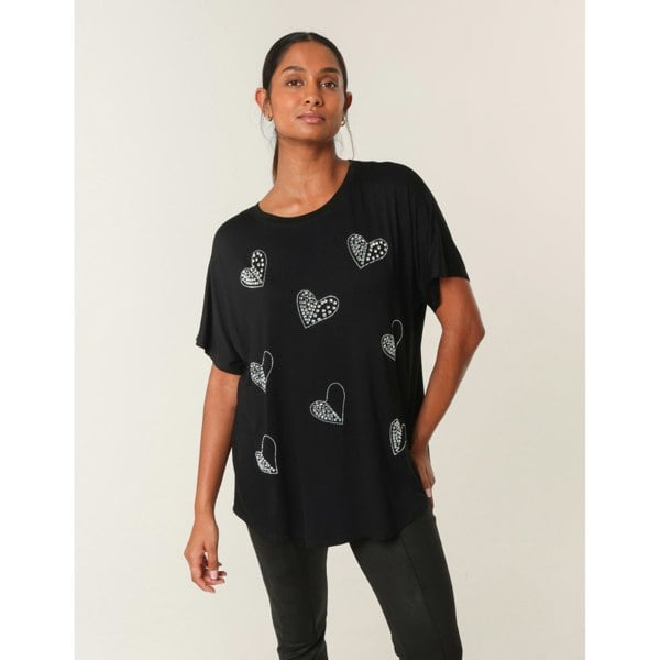 Blue Vanilla Round Neck Diamante Heart Detailing T-Shirt
