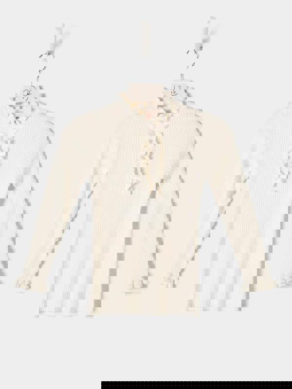 GWD Girls Greta Knitted Top Ruffle Front Rib Jumper Available in Black and Cream