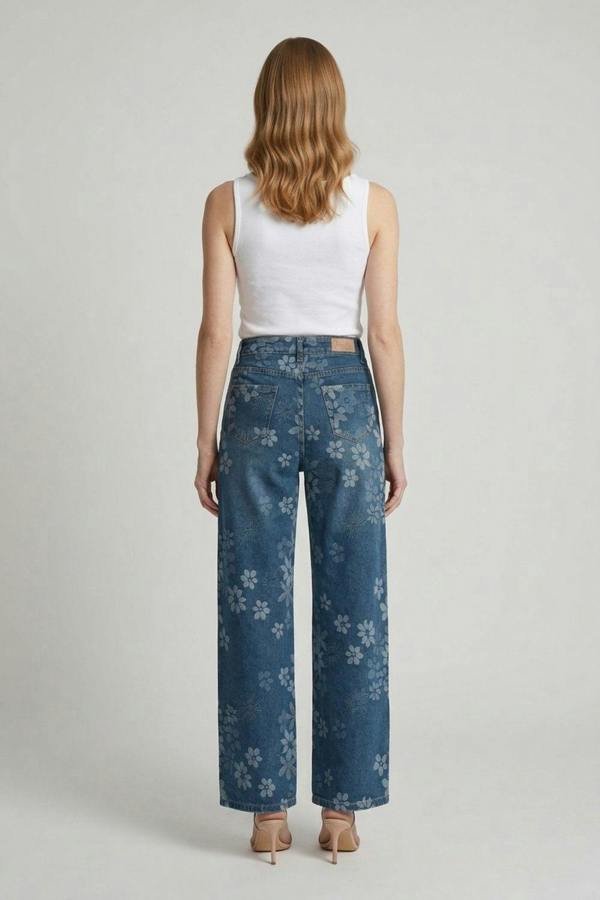 Blue | Floral High Waist Wide Leg Jeans
