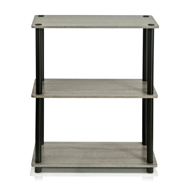 WALPLUS Compact Turn-N-Tube 3-Tier Compact Multipurpose Shelf Display Rack, French Oak Grey/ Black for Small Spaces
