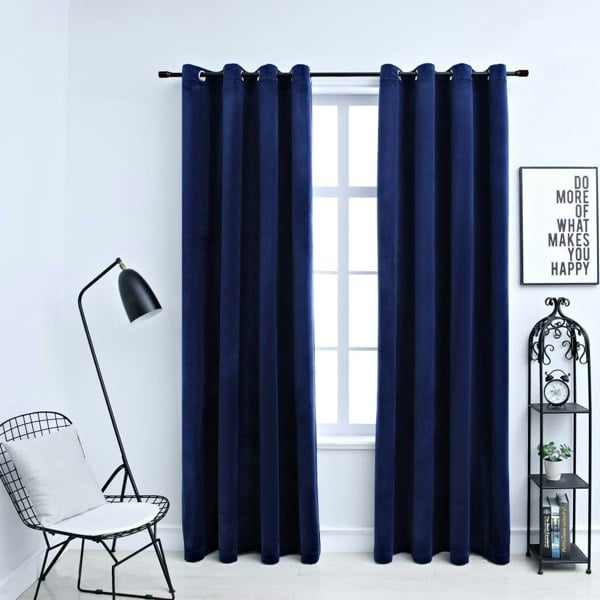 Berkfield Blackout Curtains with Rings 2 pcs Velvet Dark Blue 140x225 cm