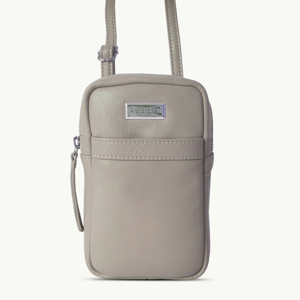 Assots London 'LEO' Beige Nappa Real Leather Crossbody Mobile Phone Bag