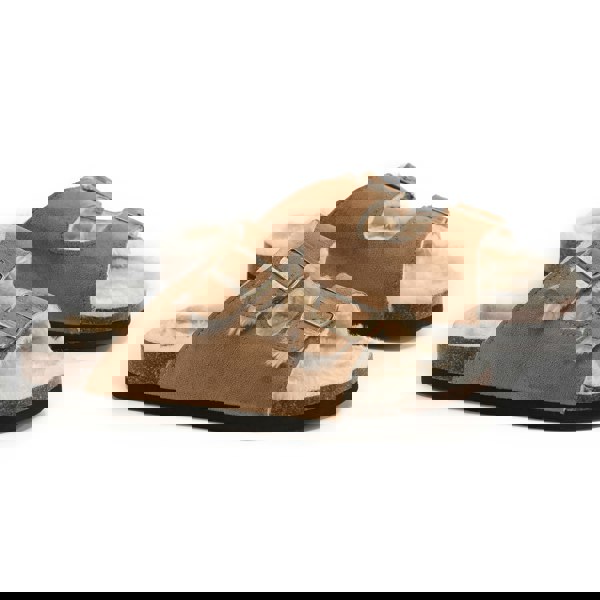 VIVASHOES Twin Strap Big Buckle Suede Cozy Slide Sandals for Women