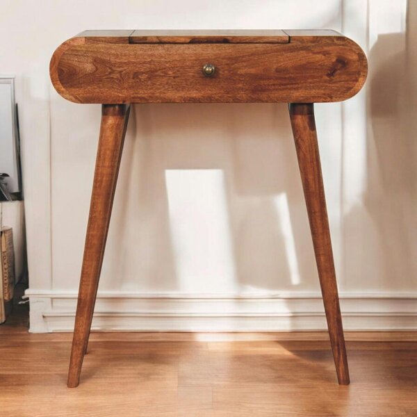 Artisan Furniture Solid Wood Mini Honey Caramel Dressing Table with Foldable Mirror, Brown