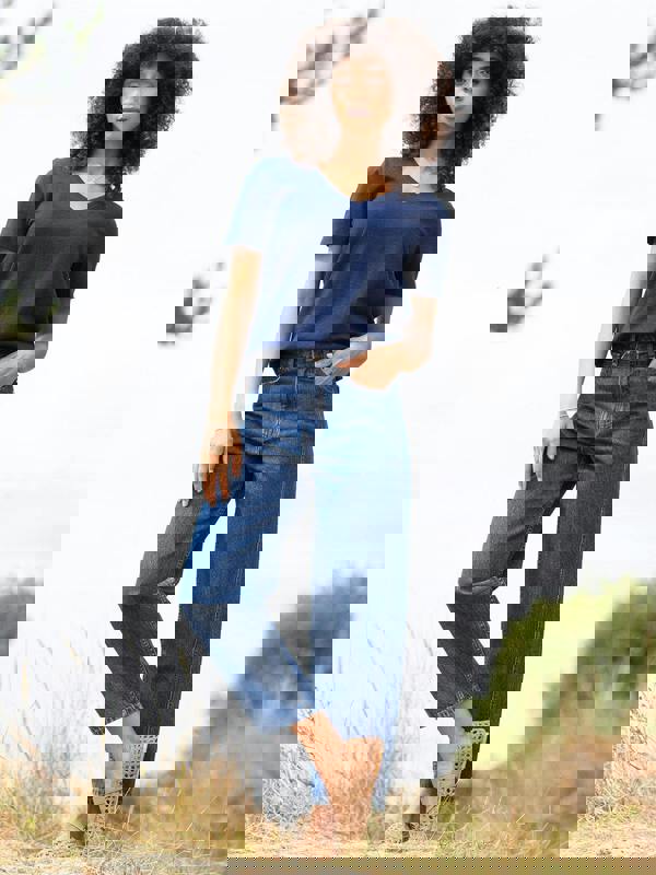 Kite Womens Organic Sandford V-Neck Slub Jersey T-Shirt Midnight