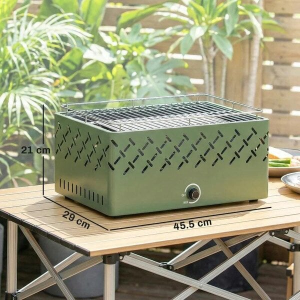 Bobobiy Portable Charcoal BBQ Grill, Battery Powered Barbecue Grill with Built-in Fan for Camping Picnic, Light Green
